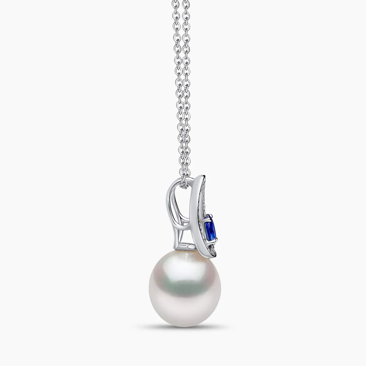 Ophelia 18K Gold South Sea Pearl Oval Cut Sapphire Diamond Pendant