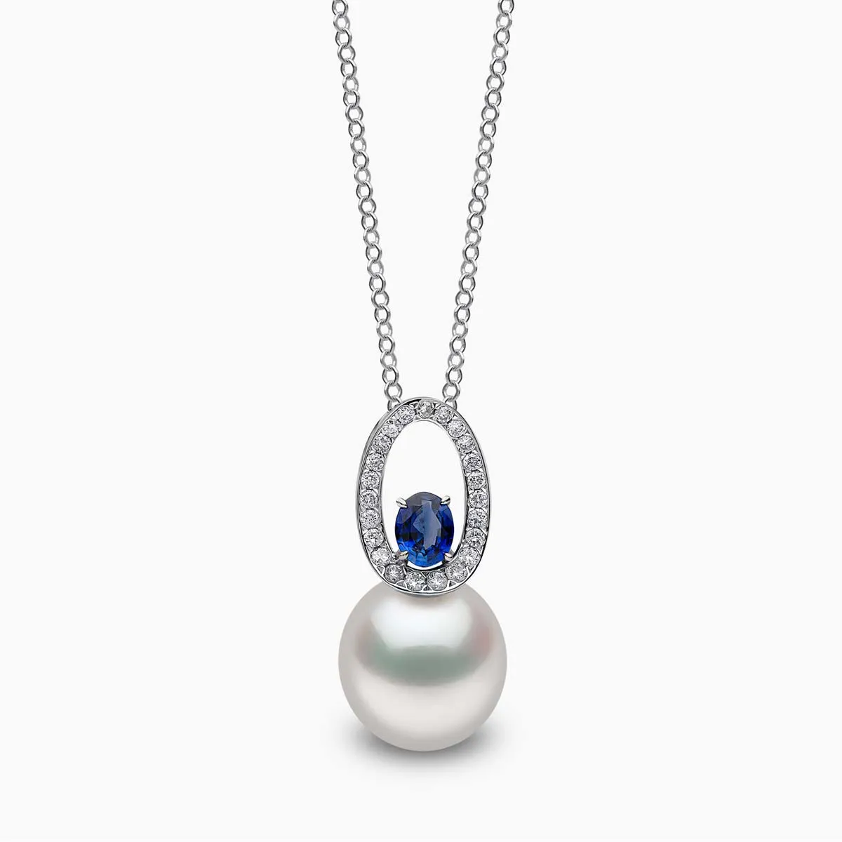 Ophelia 18K Gold South Sea Pearl Oval Cut Sapphire Diamond Pendant