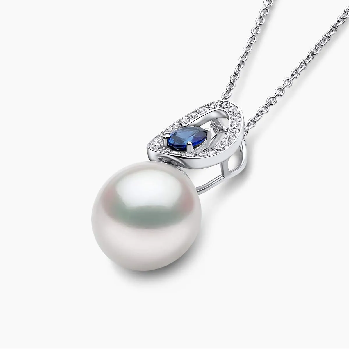 Ophelia 18K Gold South Sea Pearl Oval Cut Sapphire Diamond Pendant