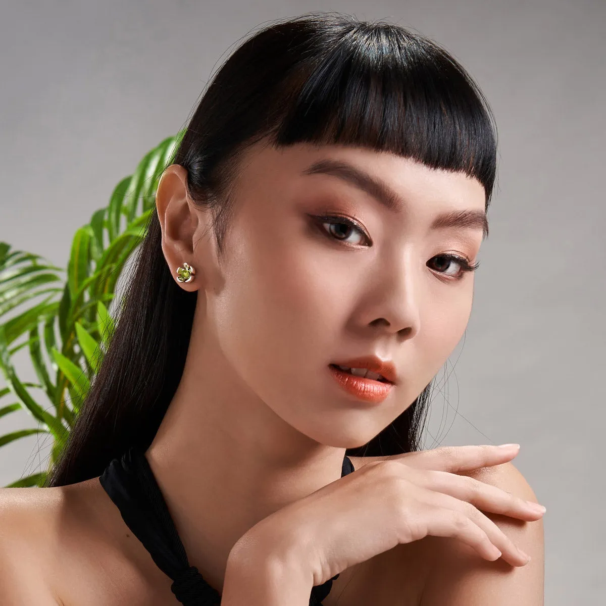 Orchid Garden Small Stud Earrings - Sterling Silver - Emerald