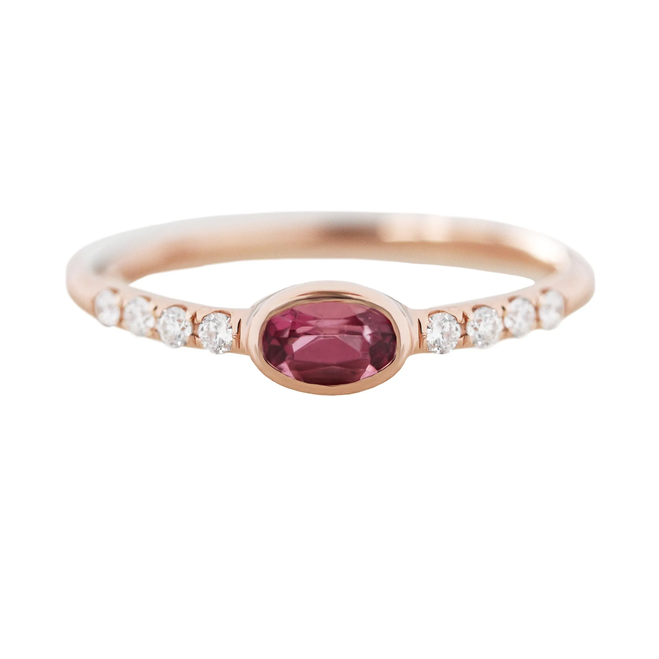 Oval Garnet & Diamonds Delicate Birthstone Ring