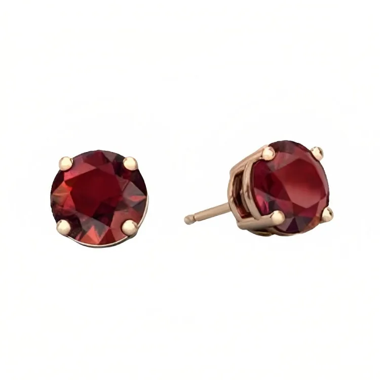 Paris Jewelry 18k Rose Gold 2 Pair Created Garnet 6mm Round & Princess Cut Stud Earrings Plated