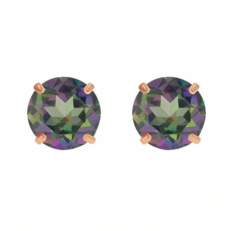 Paris Jewelry 18k Rose Gold 2 Pair Created Mystic 4mm Round & Princess Cut Stud Earrings Plated