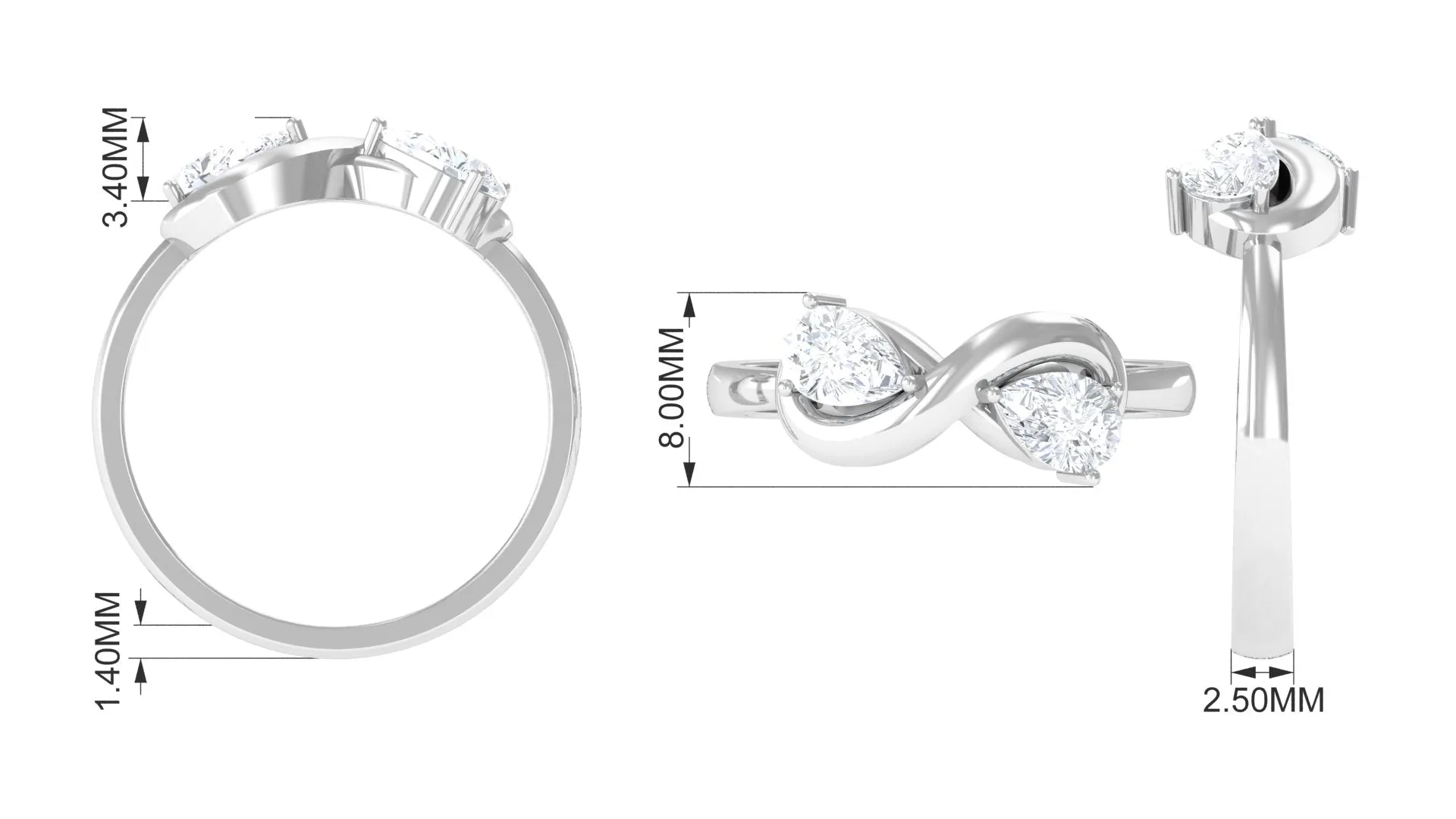 Pear Cut Diamond Toi et Moi Infinity Promise Ring