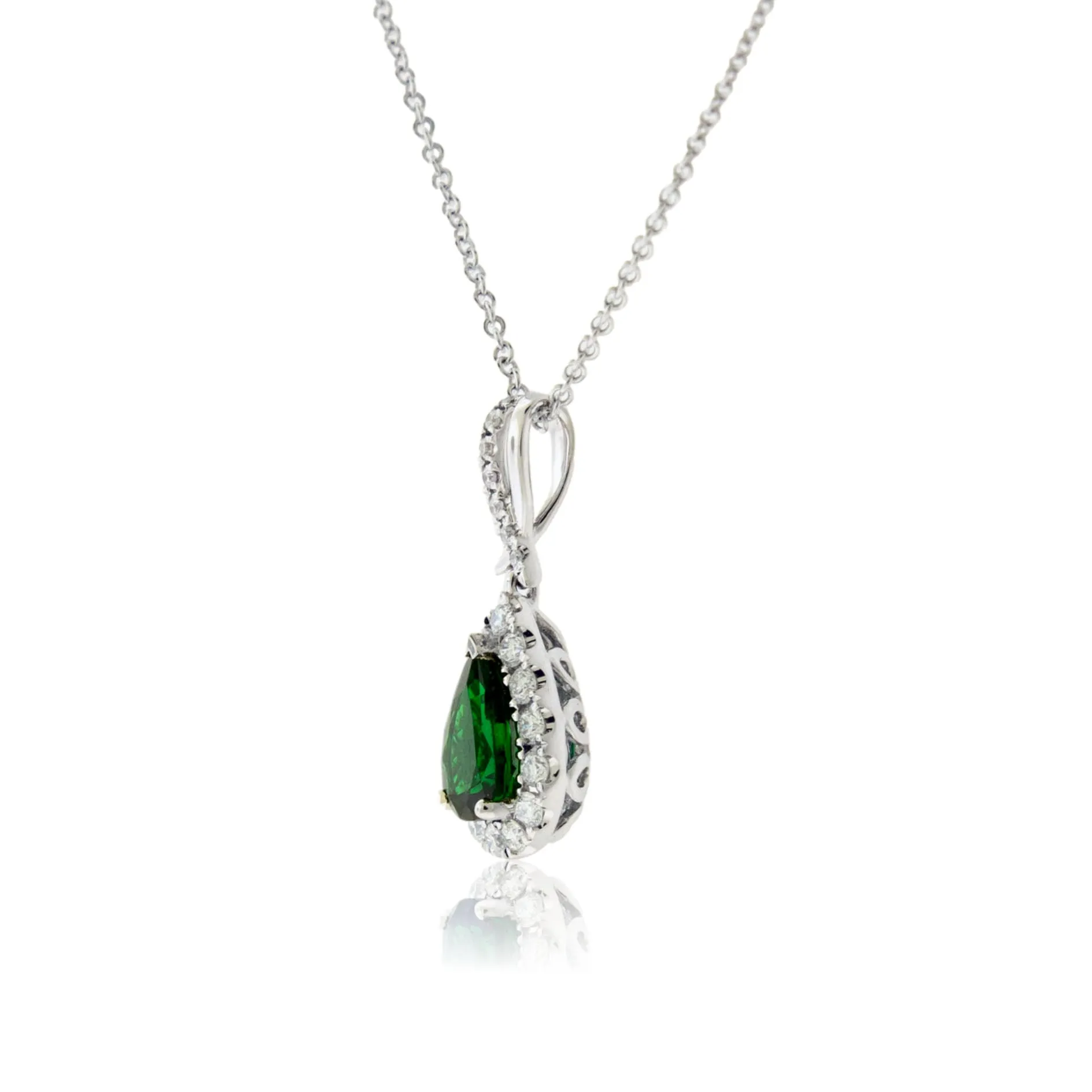 Pear Green Tsavorite Garnet & Diamond Halo Pendant