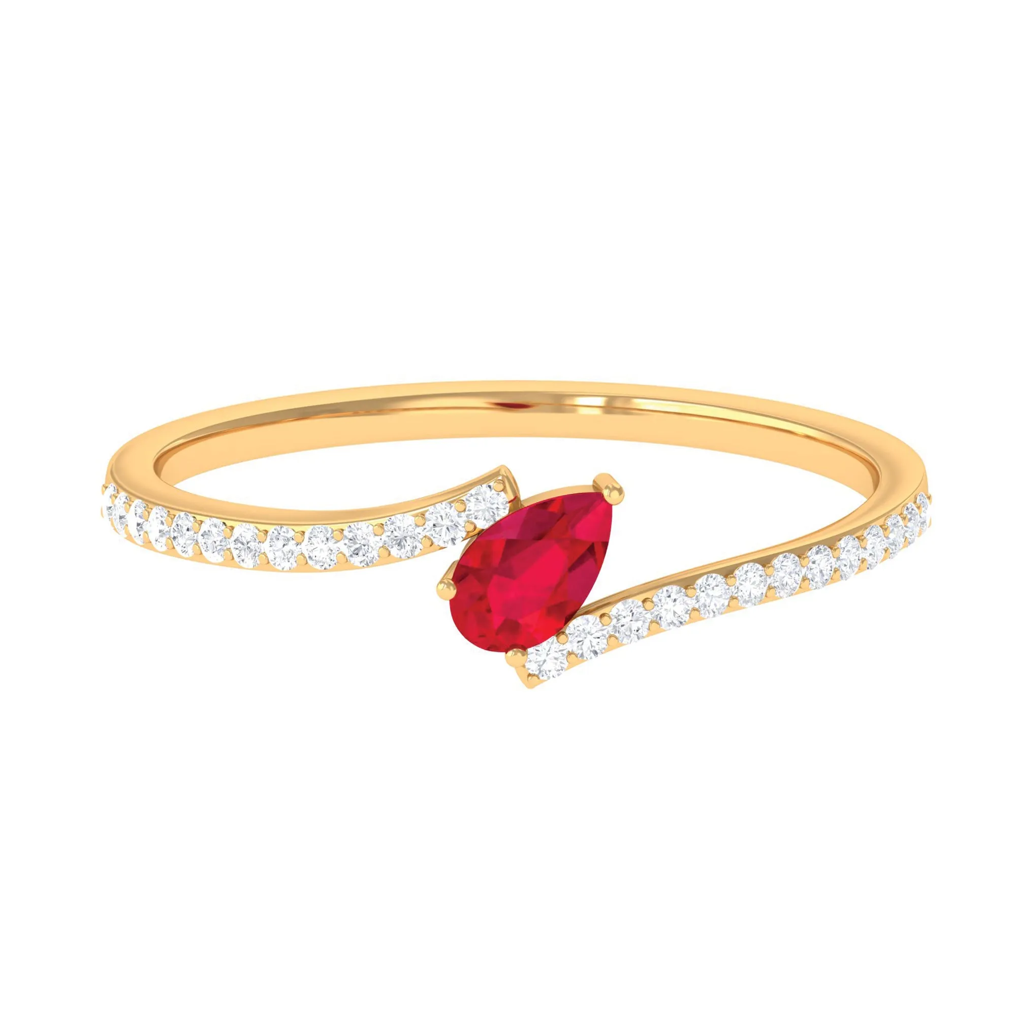 Pear Shape Lab Grown Ruby and Diamond Bypass Promise Ring
