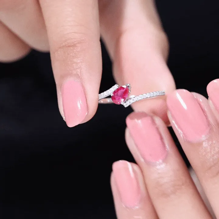 Pear Shape Lab Grown Ruby and Diamond Bypass Promise Ring