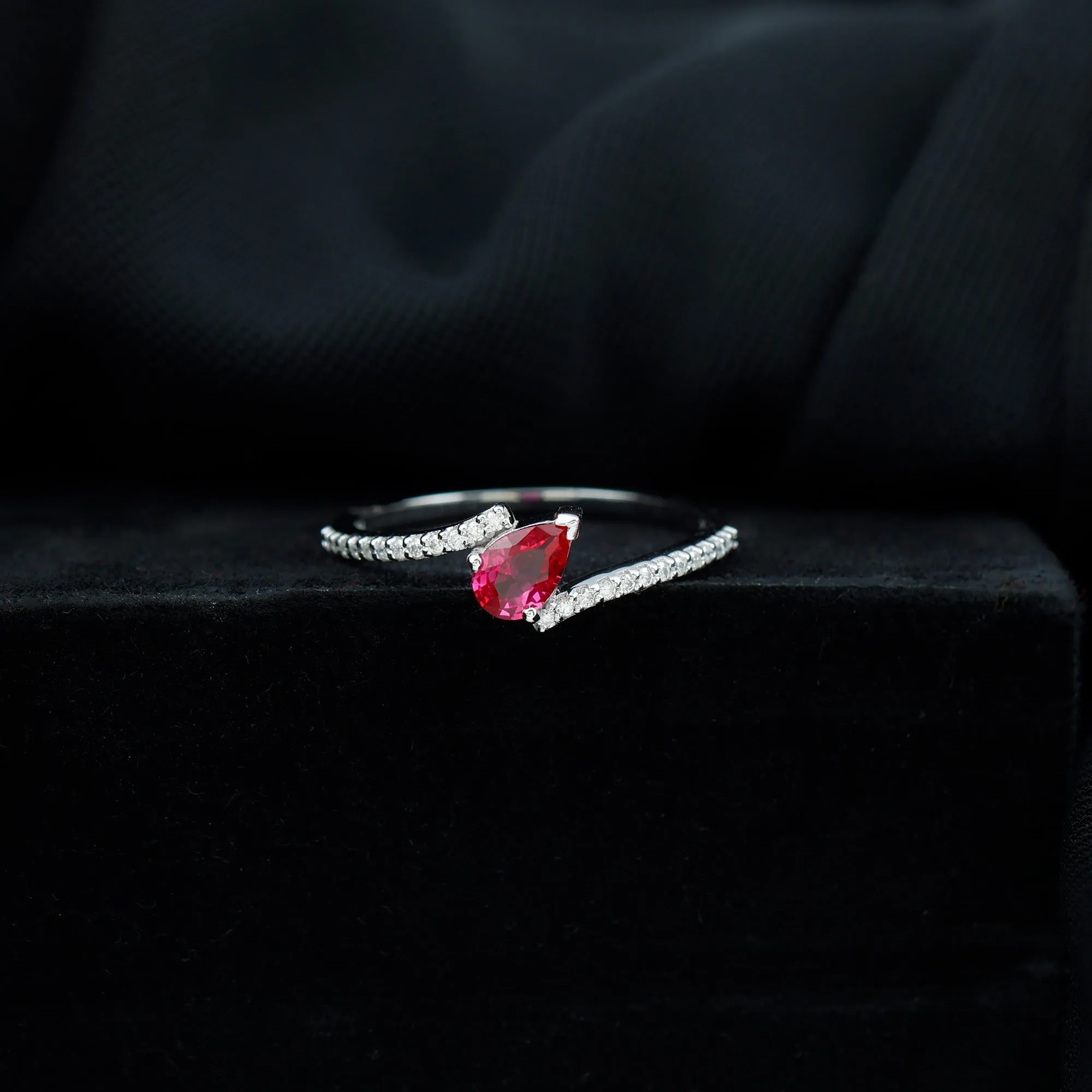 Pear Shape Lab Grown Ruby and Diamond Bypass Promise Ring