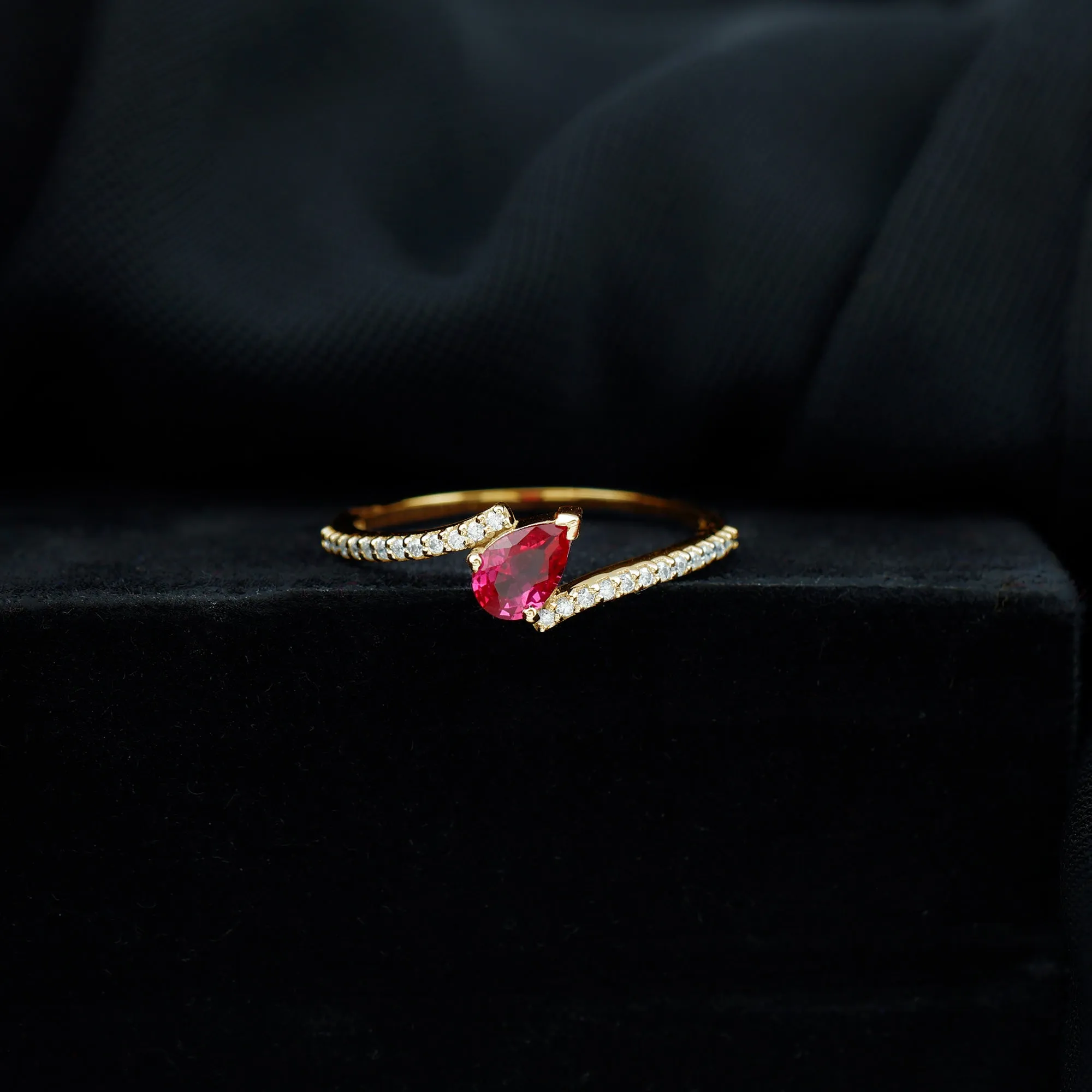 Pear Shape Lab Grown Ruby and Diamond Bypass Promise Ring