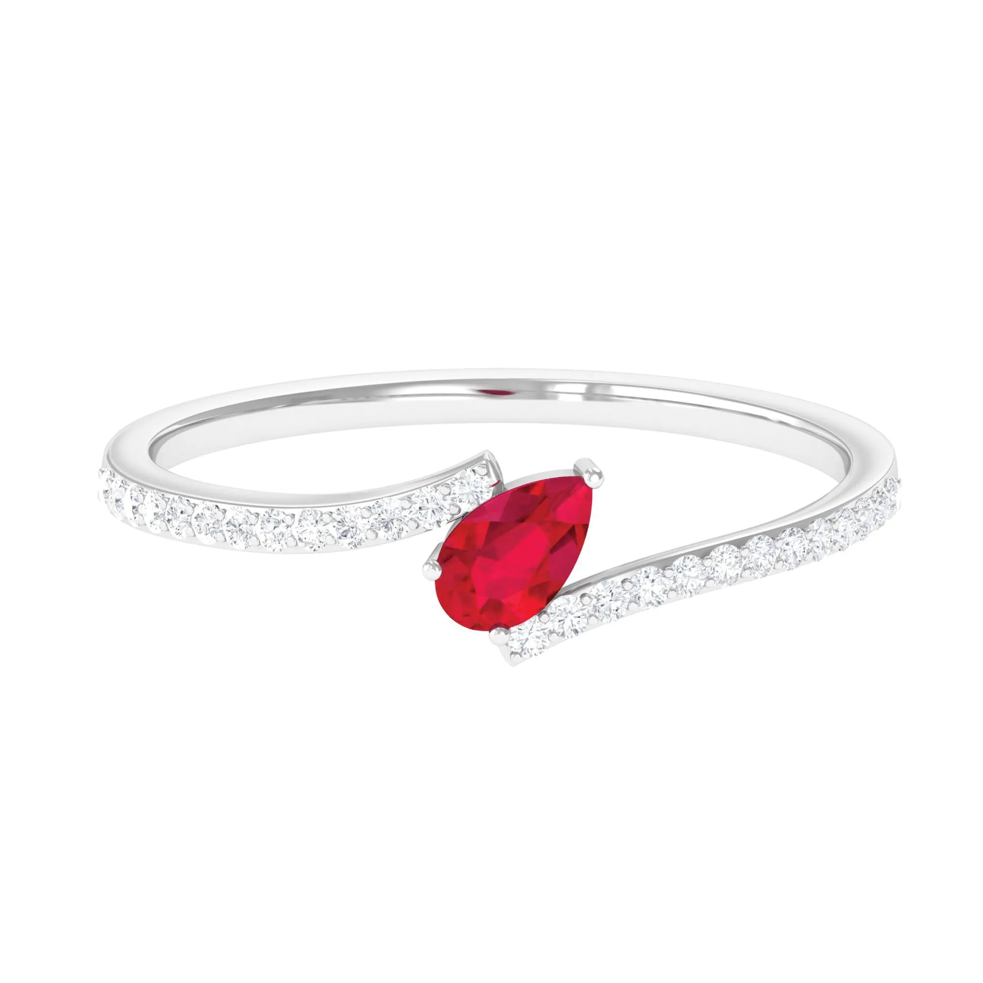 Pear Shape Lab Grown Ruby and Diamond Bypass Promise Ring
