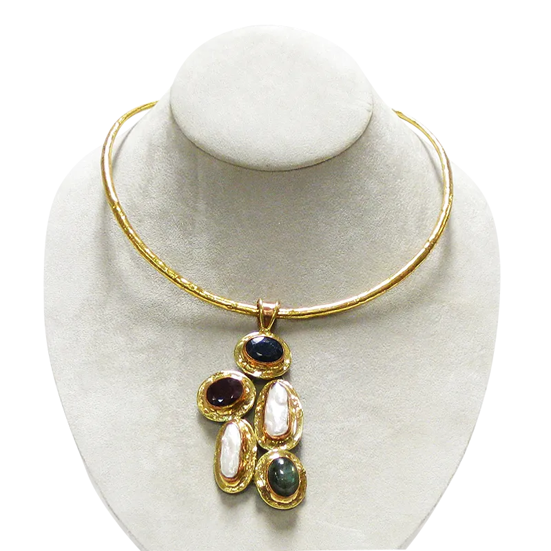 Pearl Labradorite & Red Blue Onyx Necklace