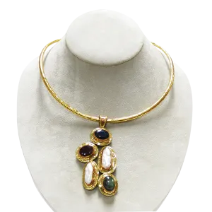 Pearl Labradorite & Red Blue Onyx Necklace