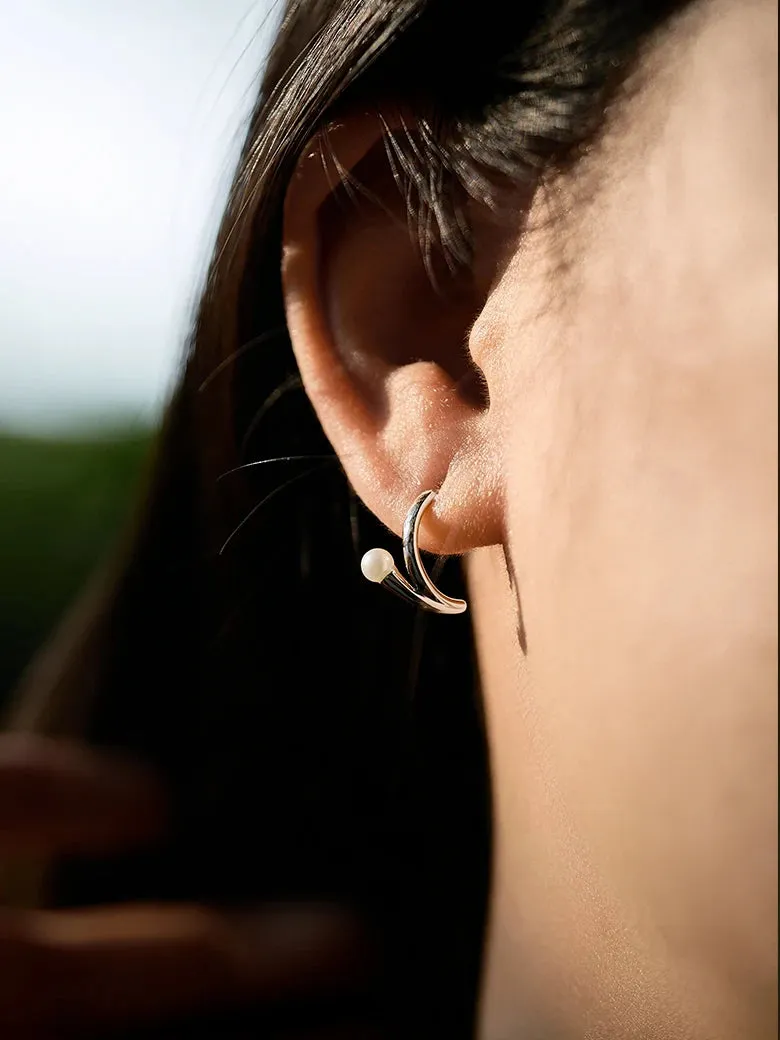 Pearl Silver Arc Earrings