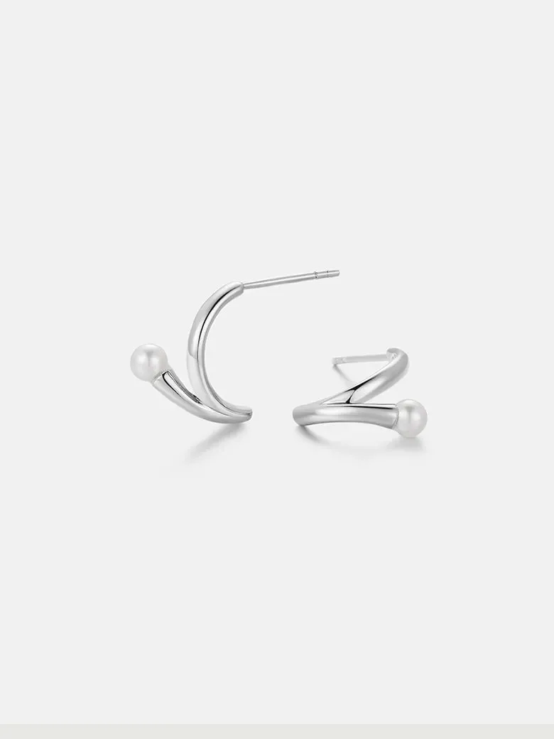 Pearl Silver Arc Earrings