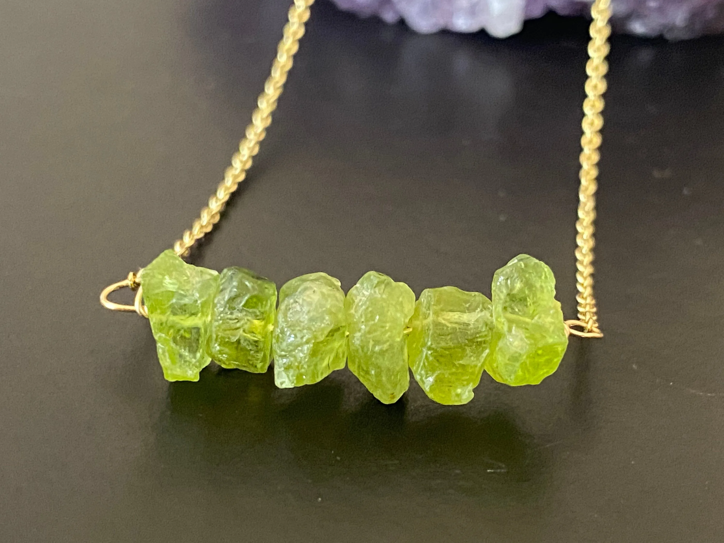 Peridot necklace, raw gemstone necklace, gifts for her, 14k gold filled chain, august birthstone , Minimalist Jewelry