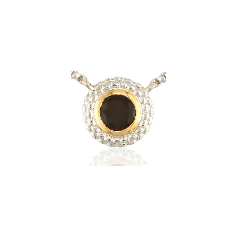 Pietra Collection Rich Chocolate Quartz Two-Tone Circle Pendant