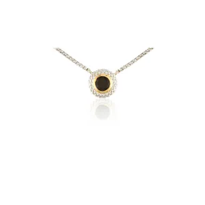Pietra Collection Rich Chocolate Quartz Two-Tone Circle Pendant
