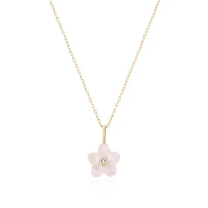 Pink Rose Quartz 14k Solid Gold Necklace