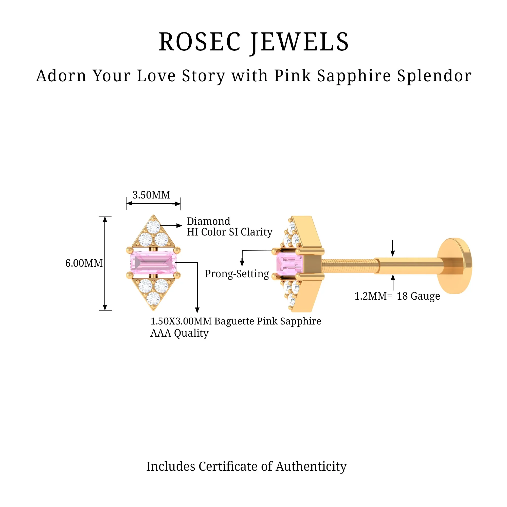 Pink Sapphire and Diamond Quirky Tragus Earring