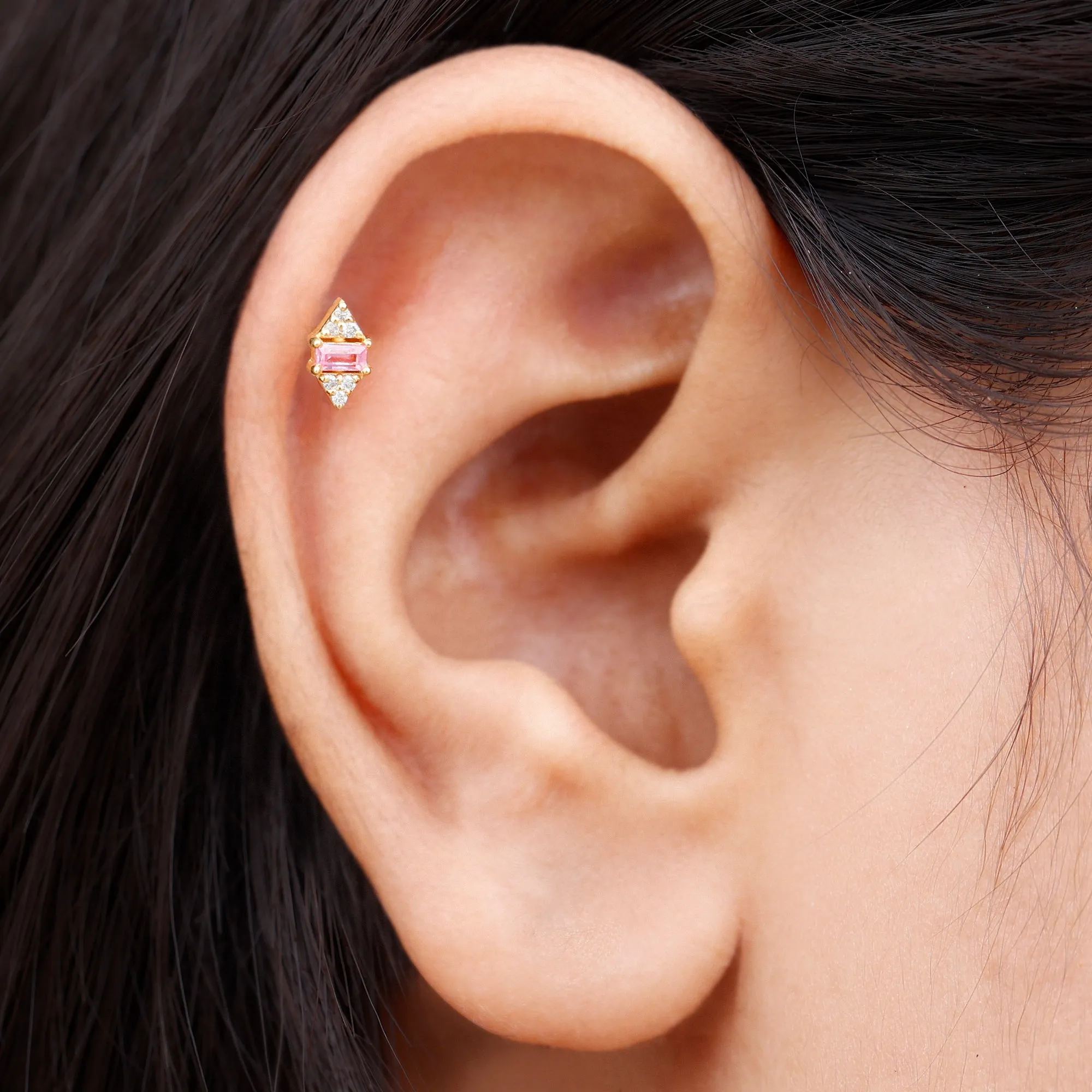 Pink Sapphire and Diamond Quirky Tragus Earring