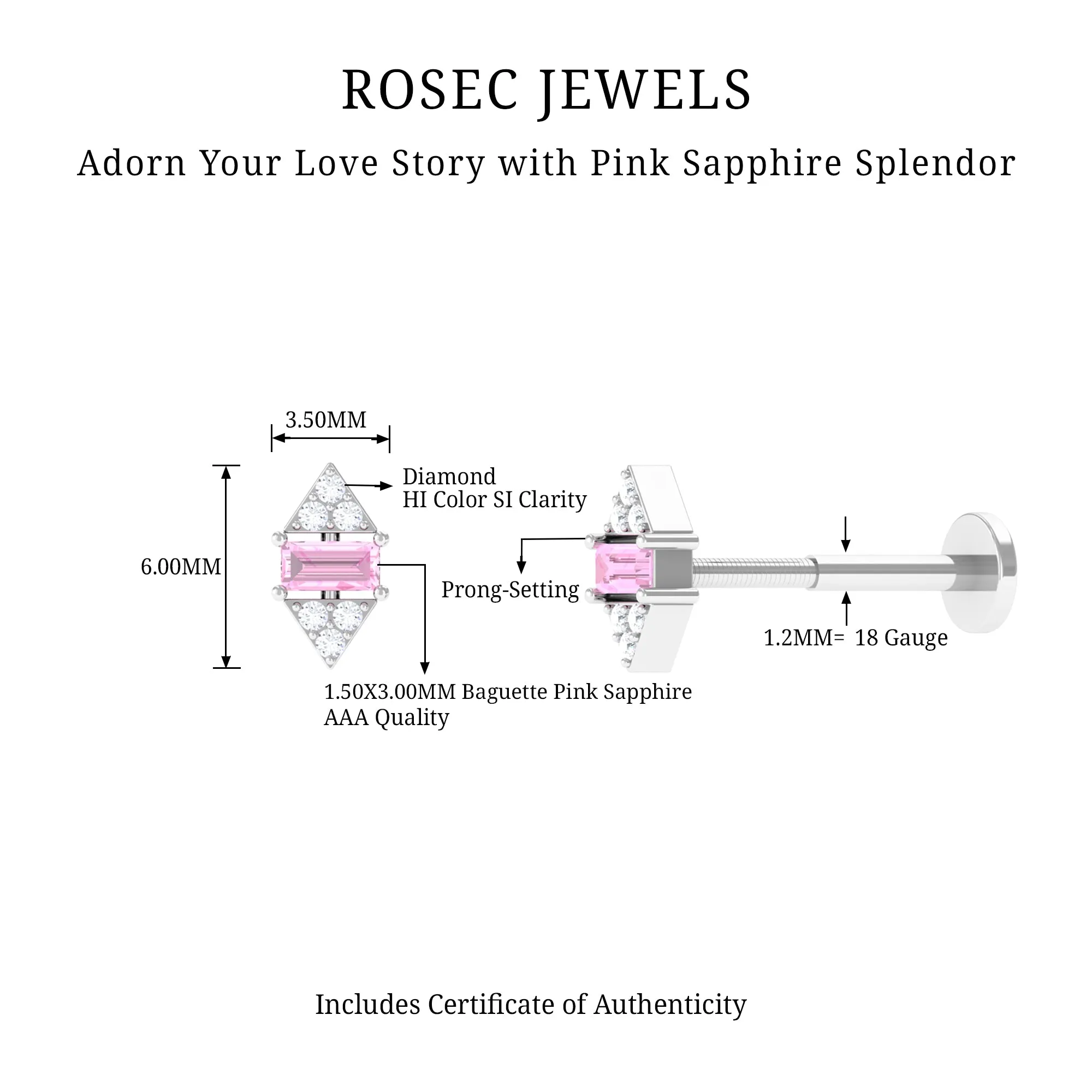 Pink Sapphire and Diamond Quirky Tragus Earring