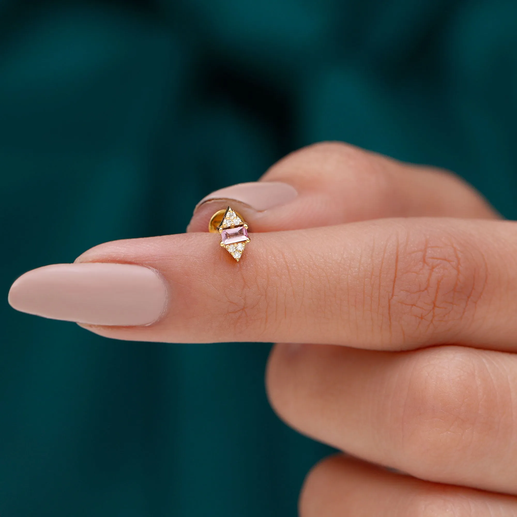 Pink Sapphire and Diamond Quirky Tragus Earring