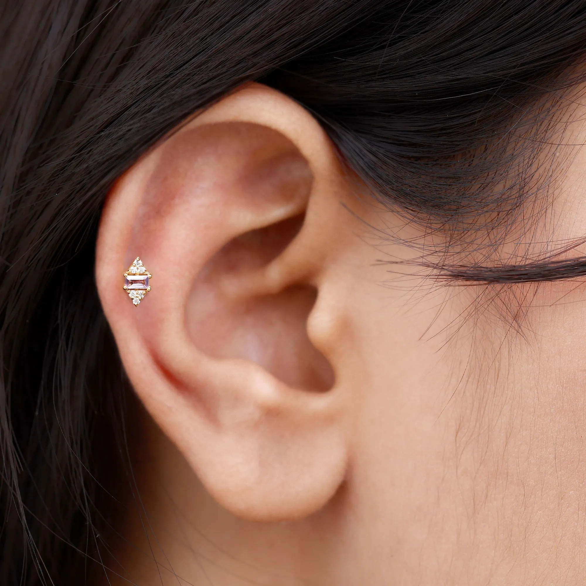 Pink Sapphire and Diamond Quirky Tragus Earring