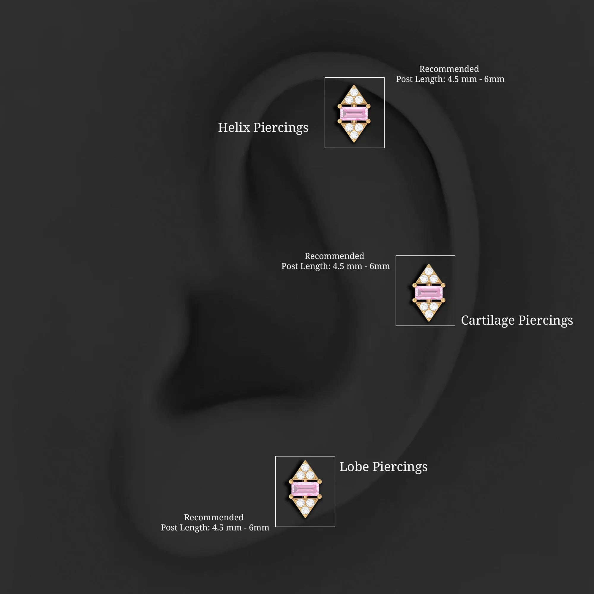 Pink Sapphire and Diamond Quirky Tragus Earring
