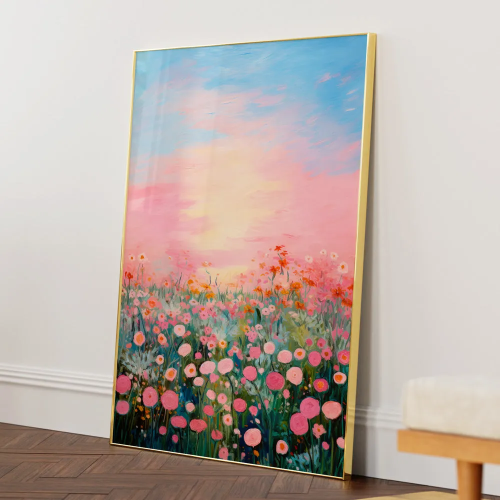Pink Sunrise Nature Canvas Paintings