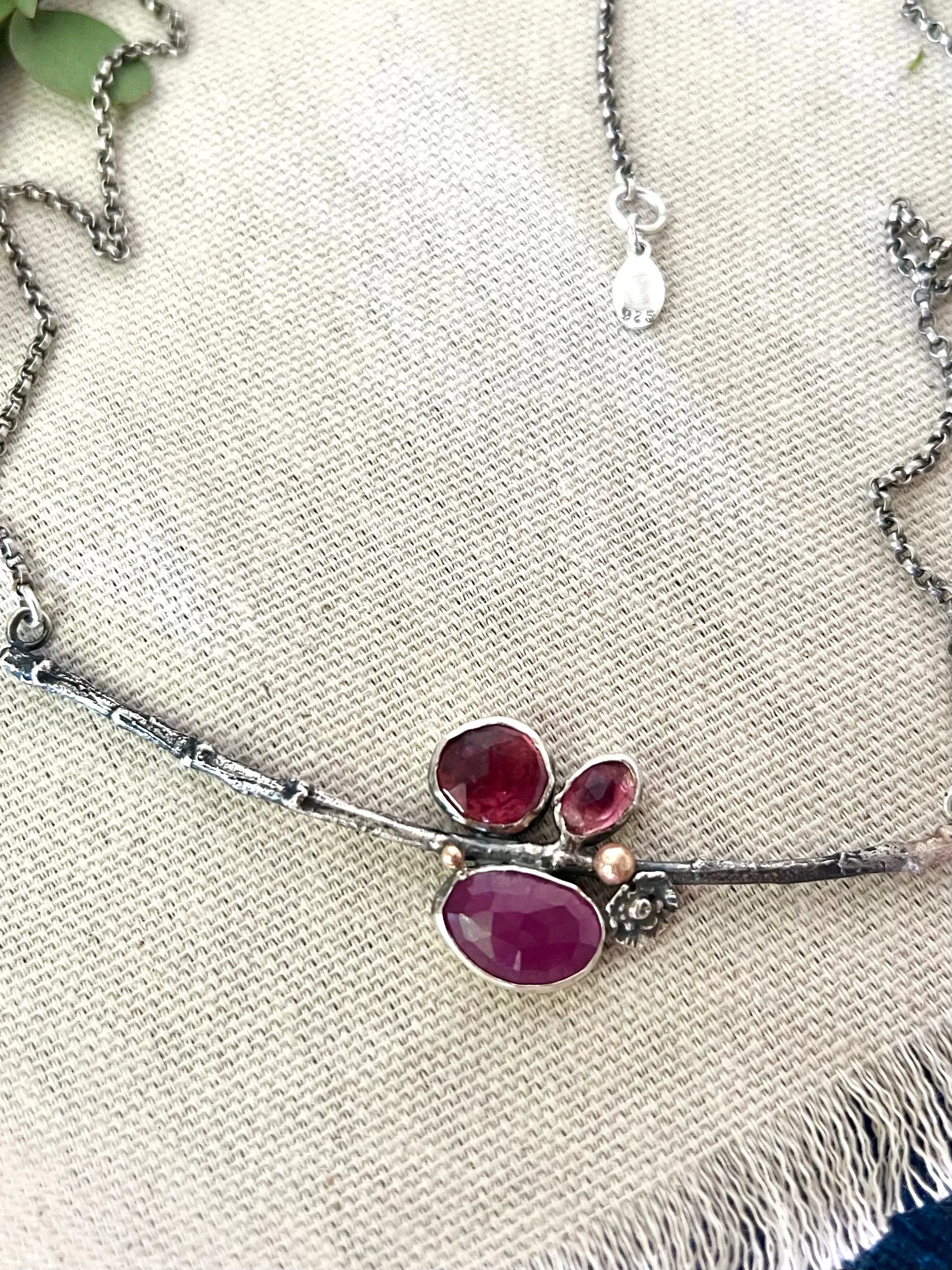 Poppy and Twig Sapphire, Garnet And Tourmaline Silver Necklace
