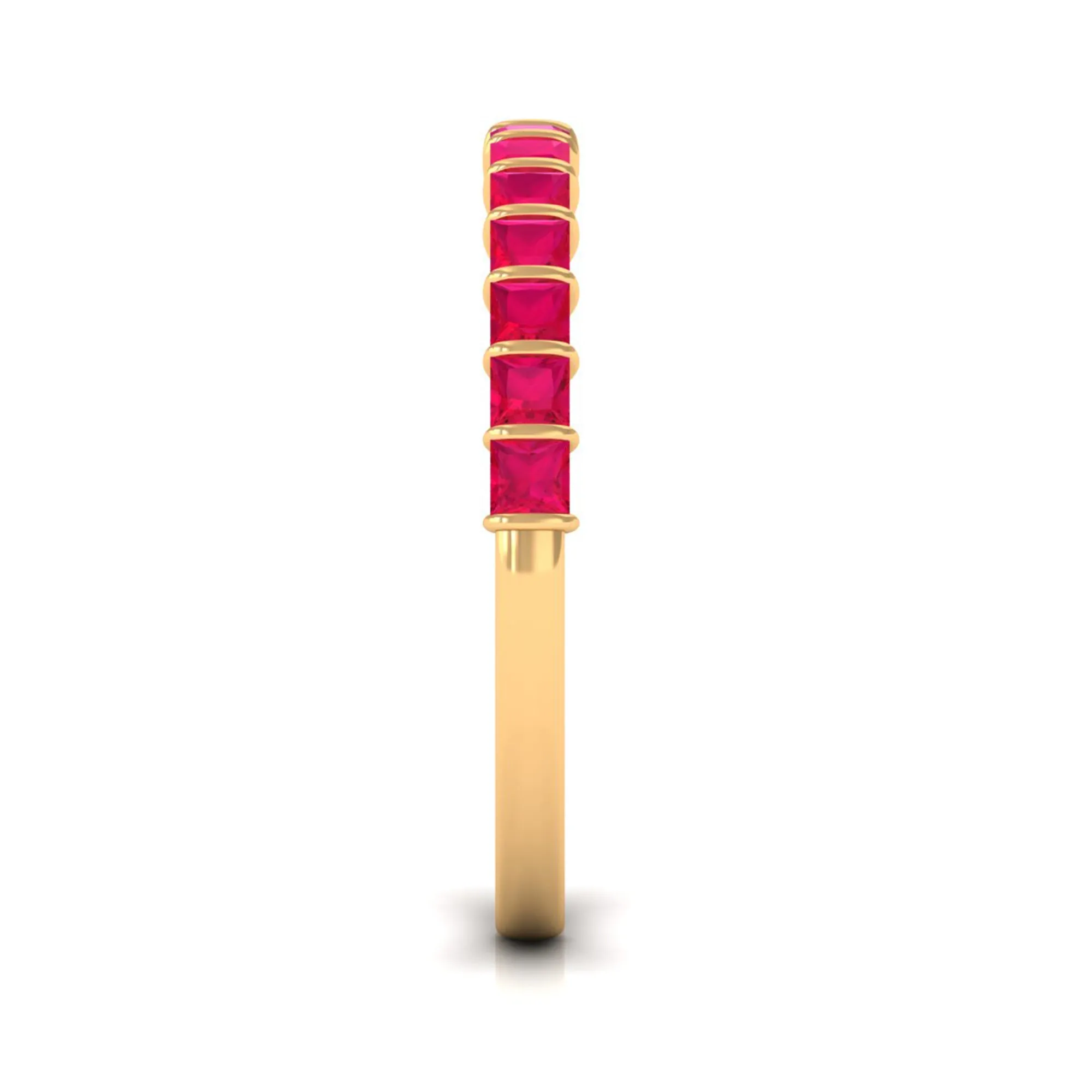 Princess Cut Ruby Semi Eternity Ring in Bar Setting