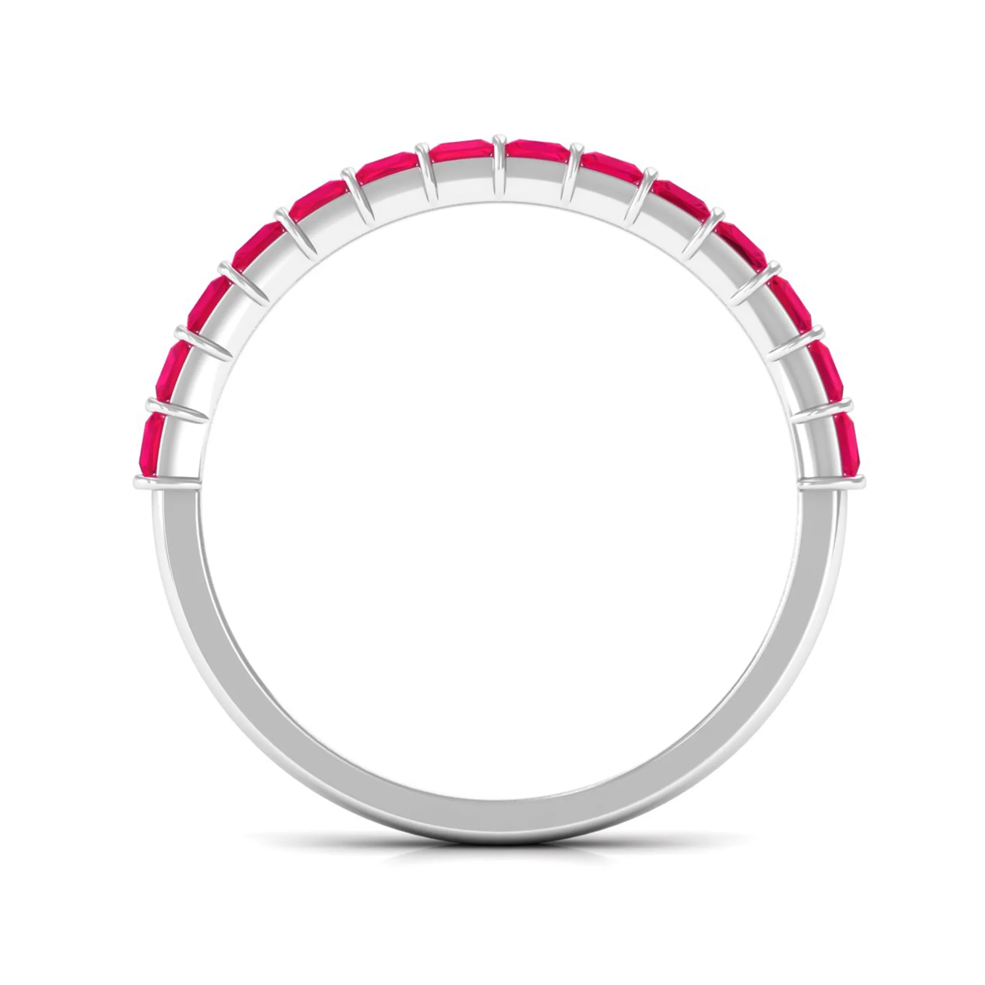 Princess Cut Ruby Semi Eternity Ring in Bar Setting