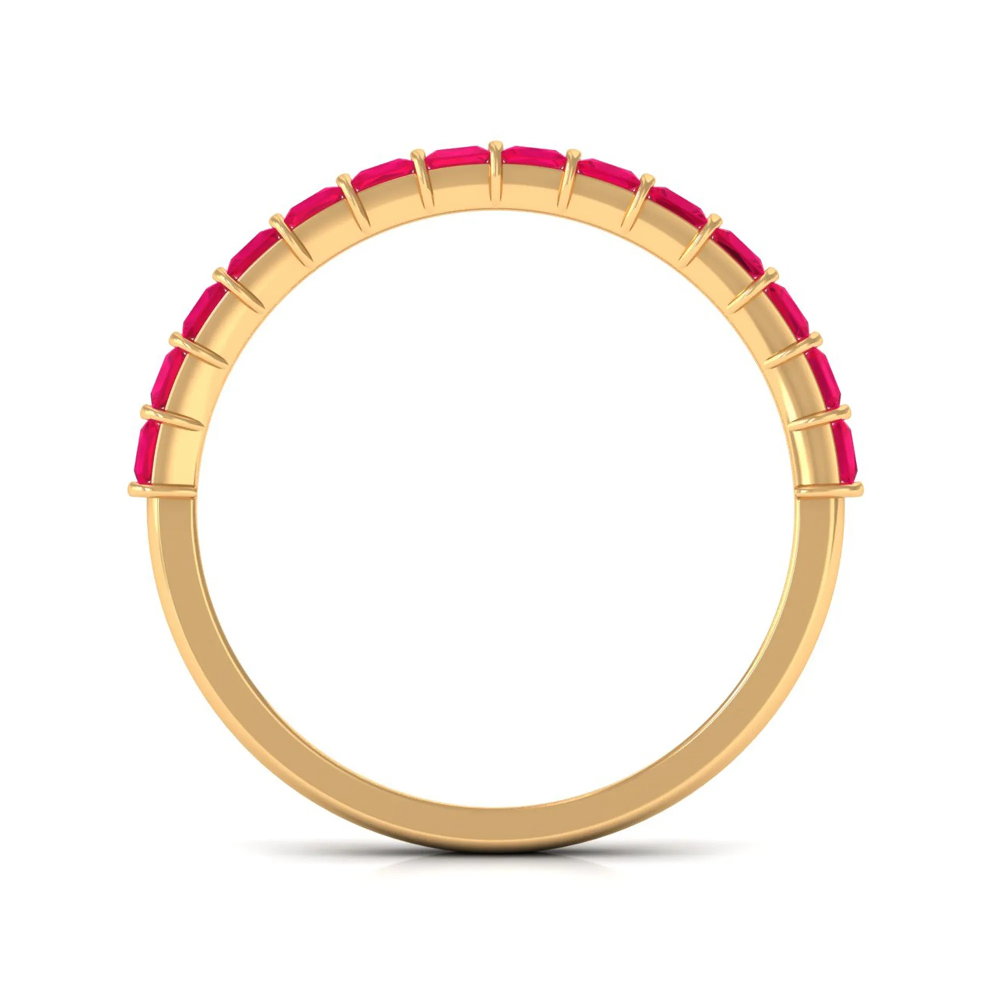 Princess Cut Ruby Semi Eternity Ring in Bar Setting