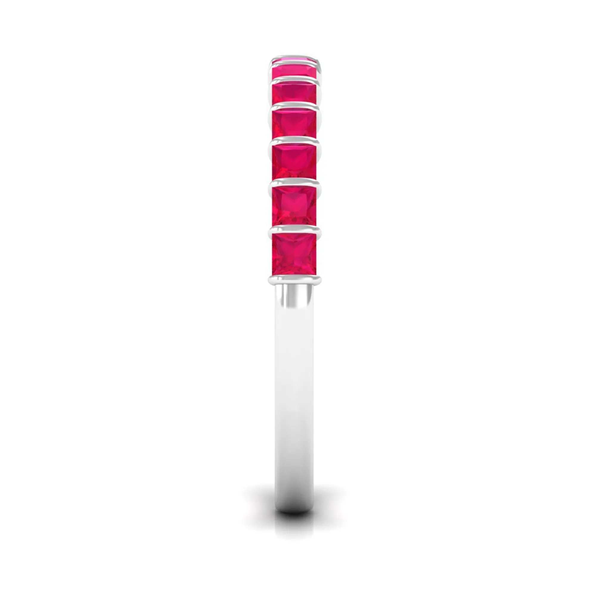 Princess Cut Ruby Semi Eternity Ring in Bar Setting