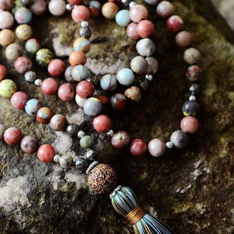 Pyrite Tassel Agate Pyrite 108 Mala Necklace