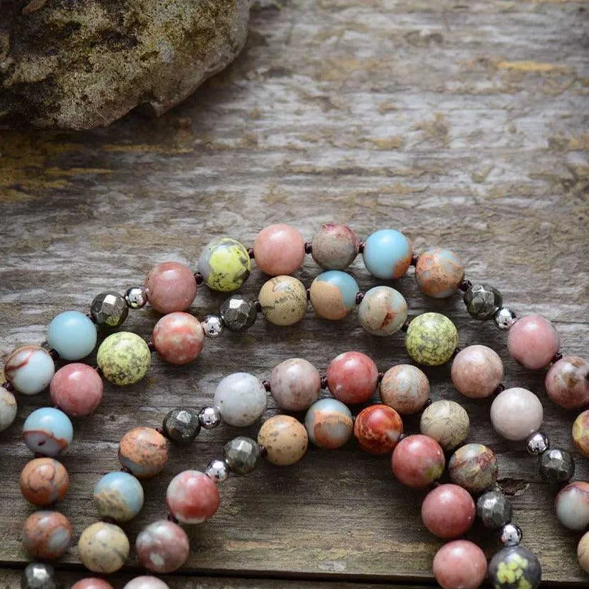 Pyrite Tassel Agate Pyrite 108 Mala Necklace