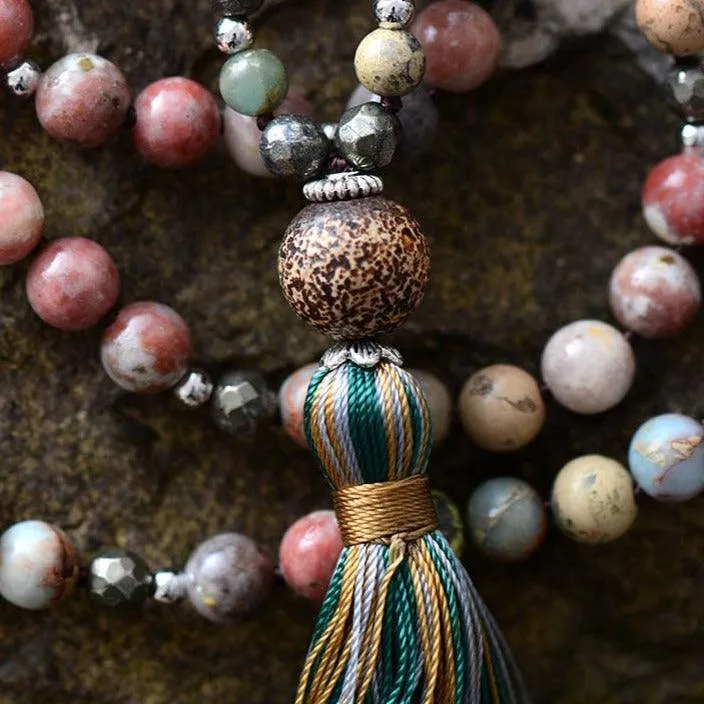 Pyrite Tassel Agate Pyrite 108 Mala Necklace