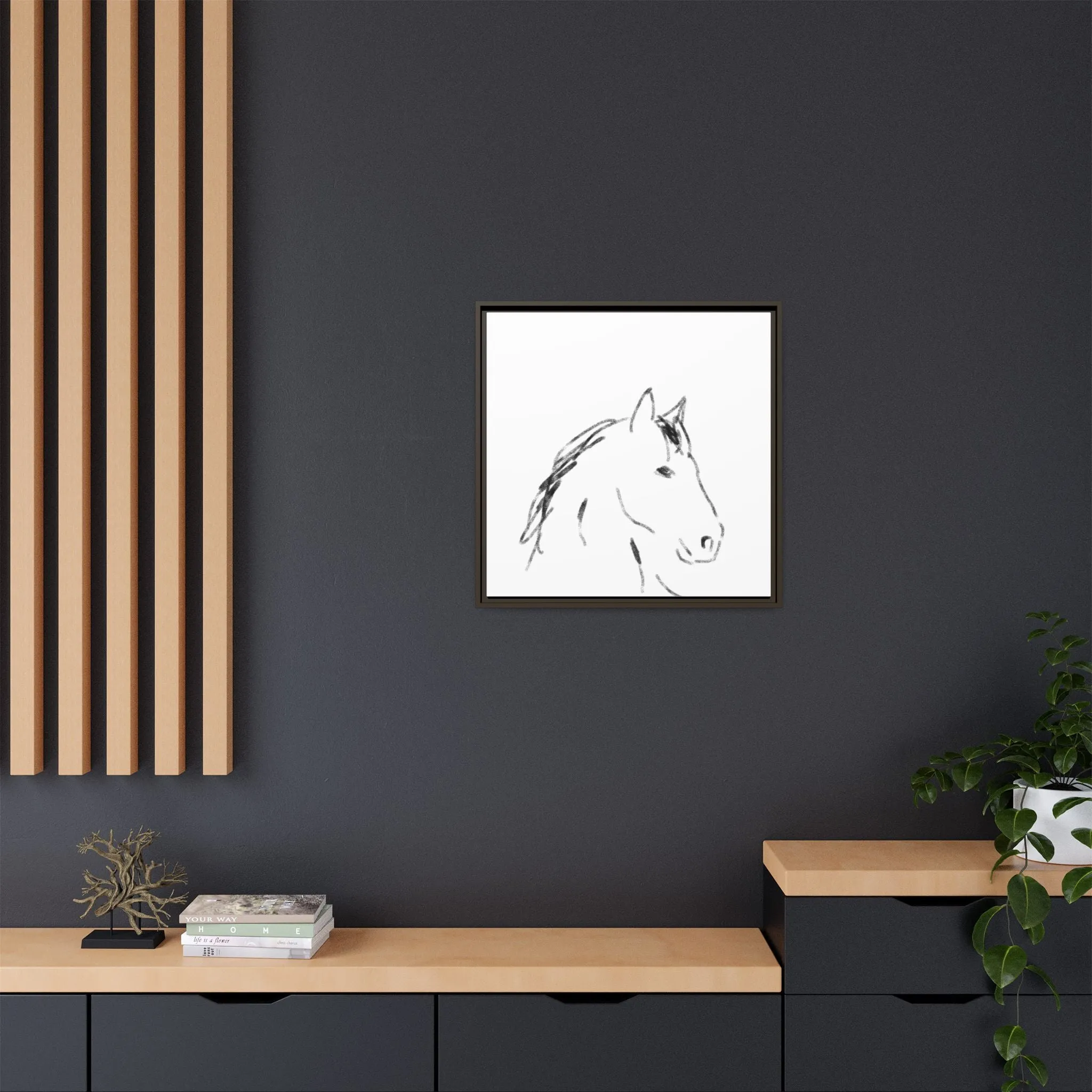 "Horse" - Artistic Framed Canvas - Modern Minimalist Line Art