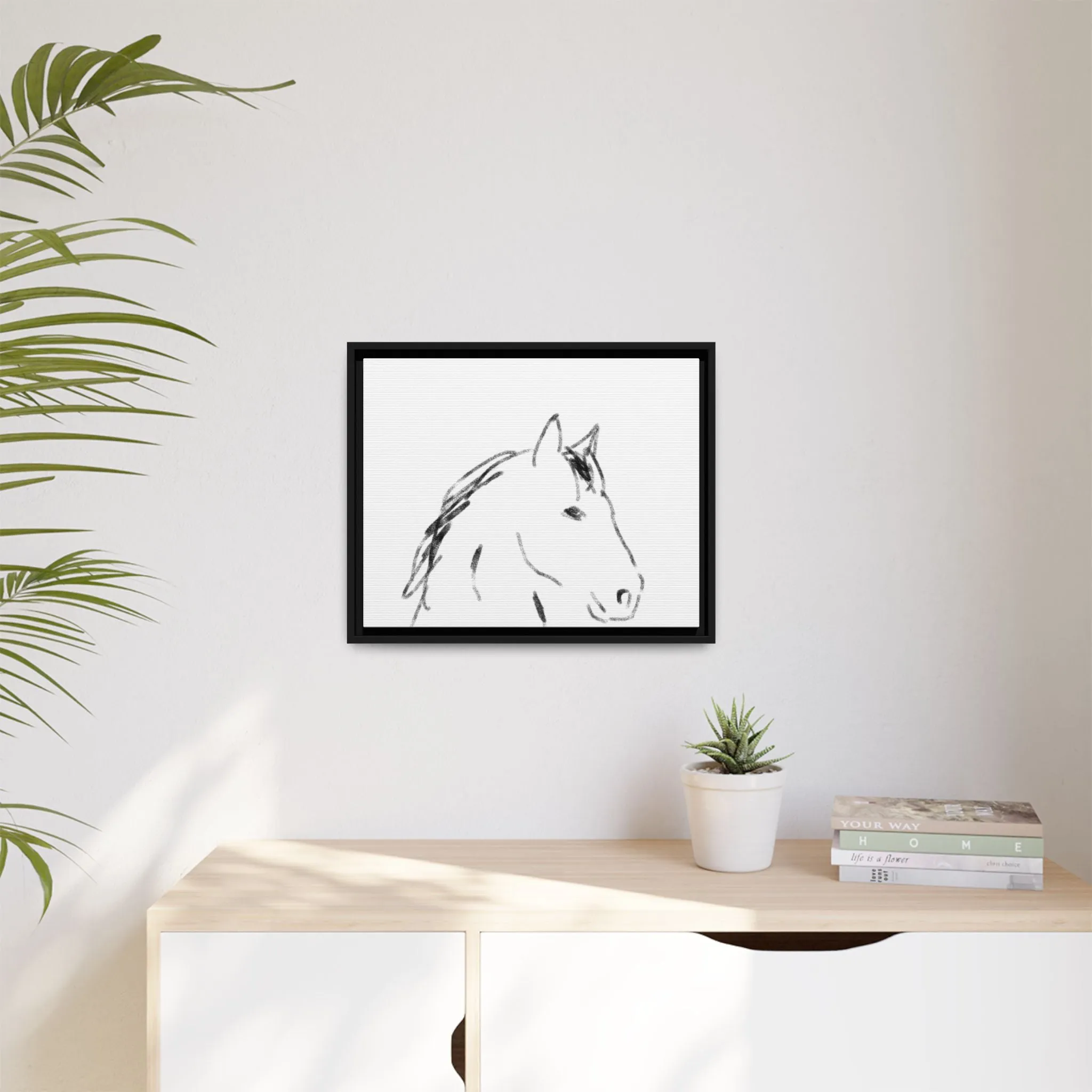 "Horse" - Artistic Framed Canvas - Modern Minimalist Line Art