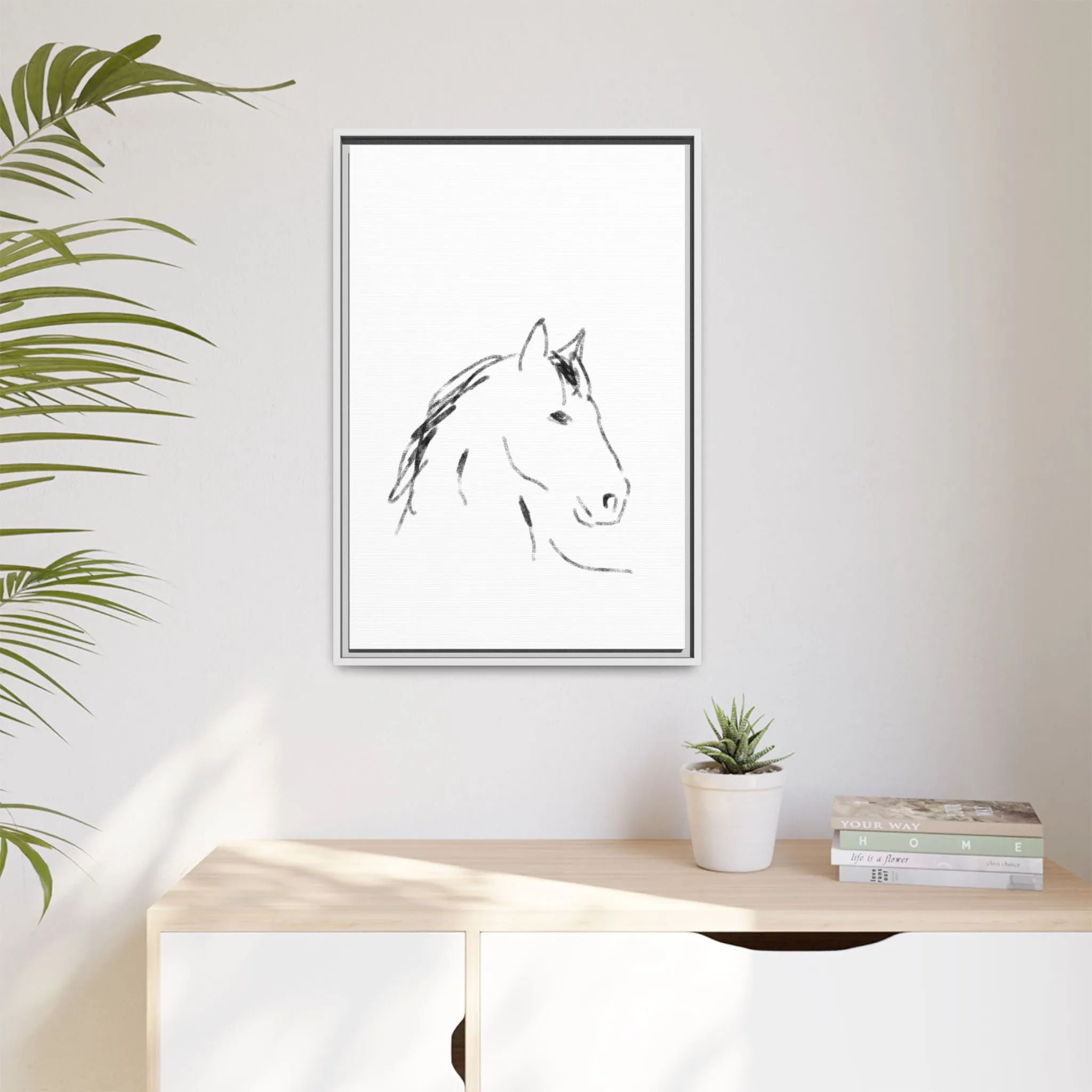 "Horse" - Artistic Framed Canvas - Modern Minimalist Line Art