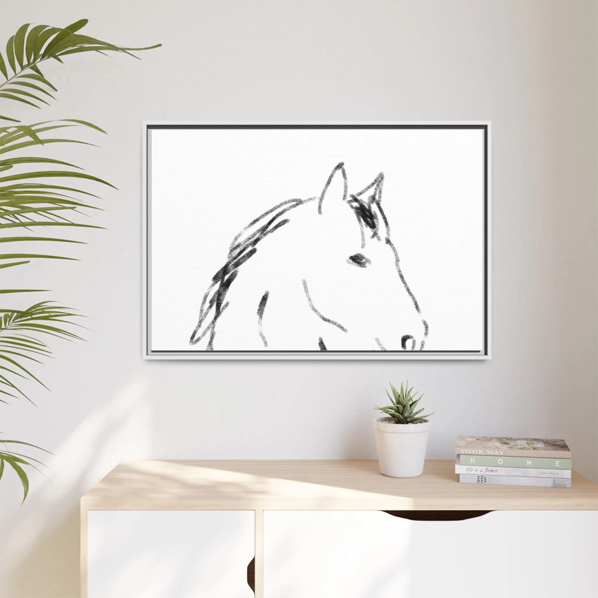 "Horse" - Artistic Framed Canvas - Modern Minimalist Line Art