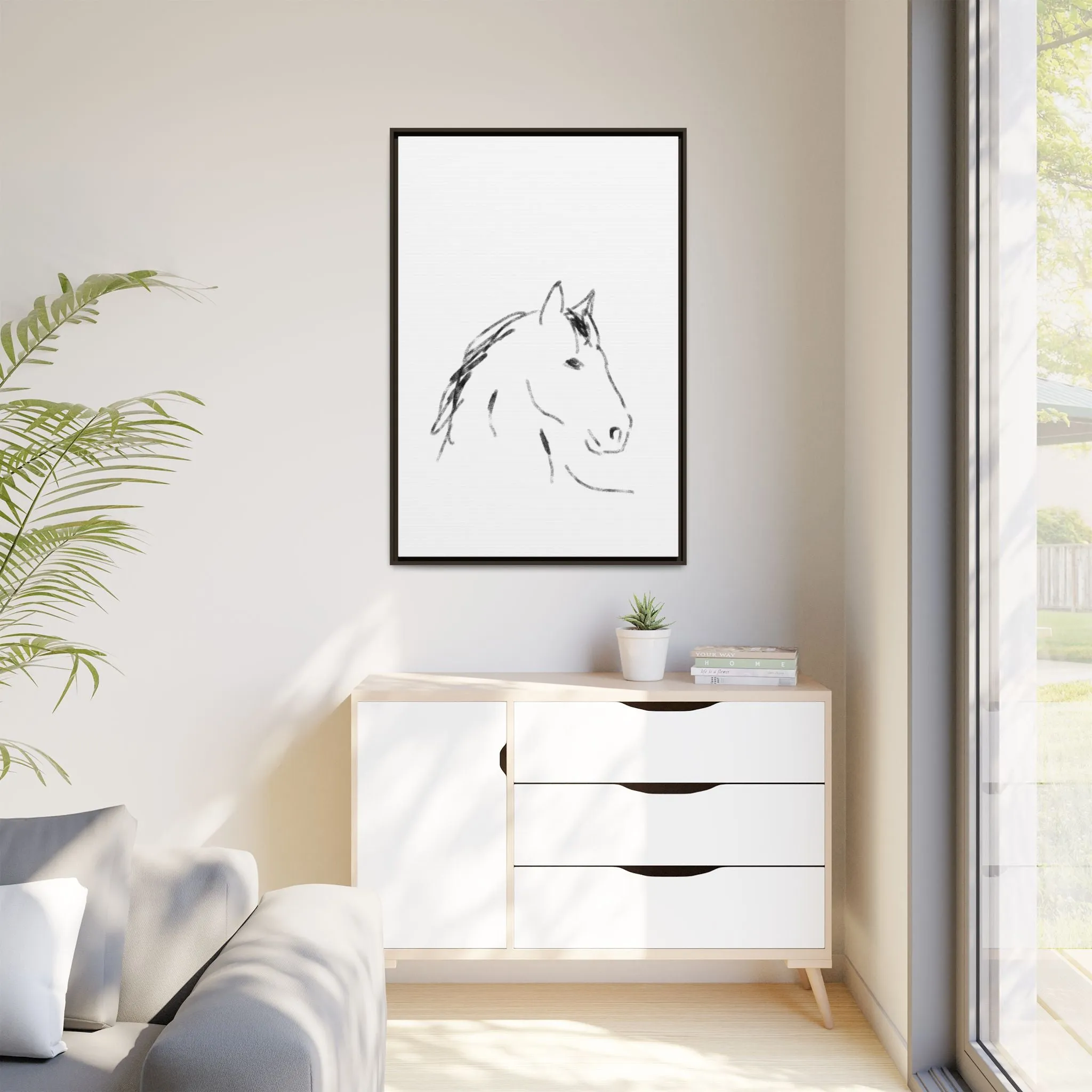 "Horse" - Artistic Framed Canvas - Modern Minimalist Line Art