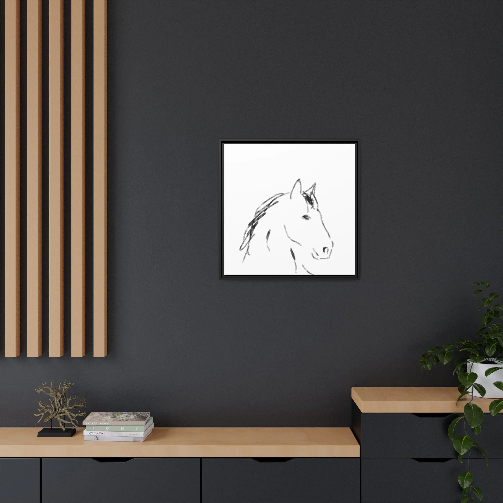 "Horse" - Artistic Framed Canvas - Modern Minimalist Line Art