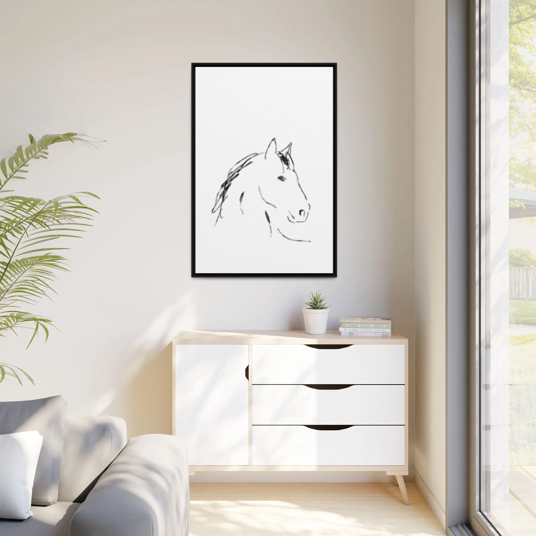 "Horse" - Artistic Framed Canvas - Modern Minimalist Line Art