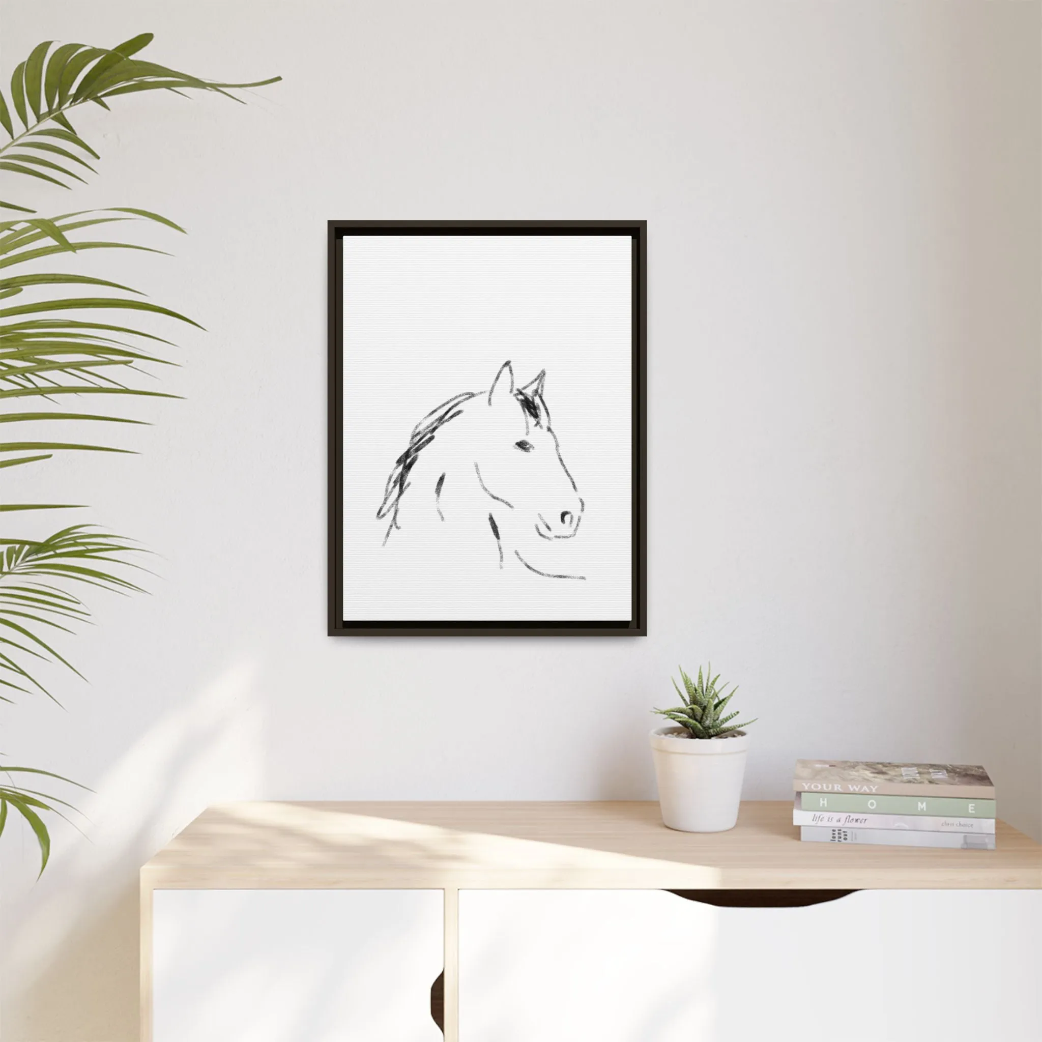 "Horse" - Artistic Framed Canvas - Modern Minimalist Line Art