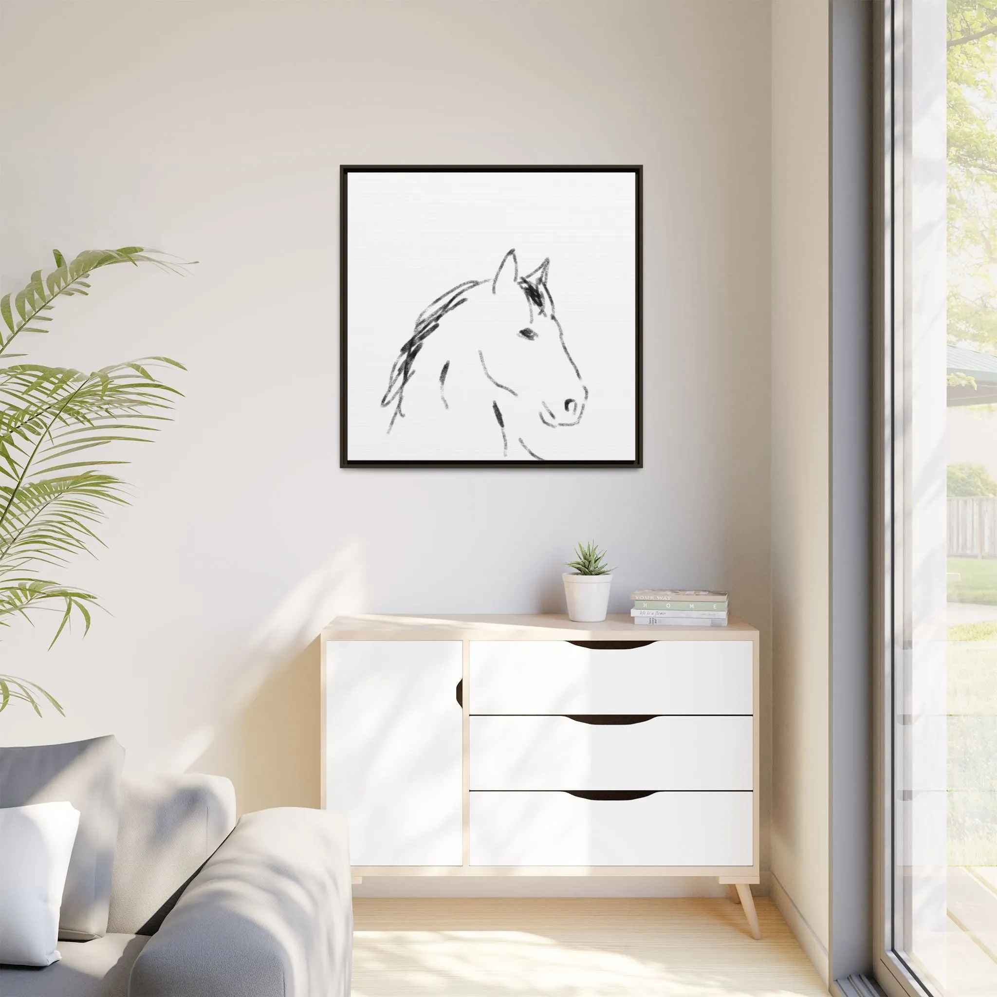 "Horse" - Artistic Framed Canvas - Modern Minimalist Line Art