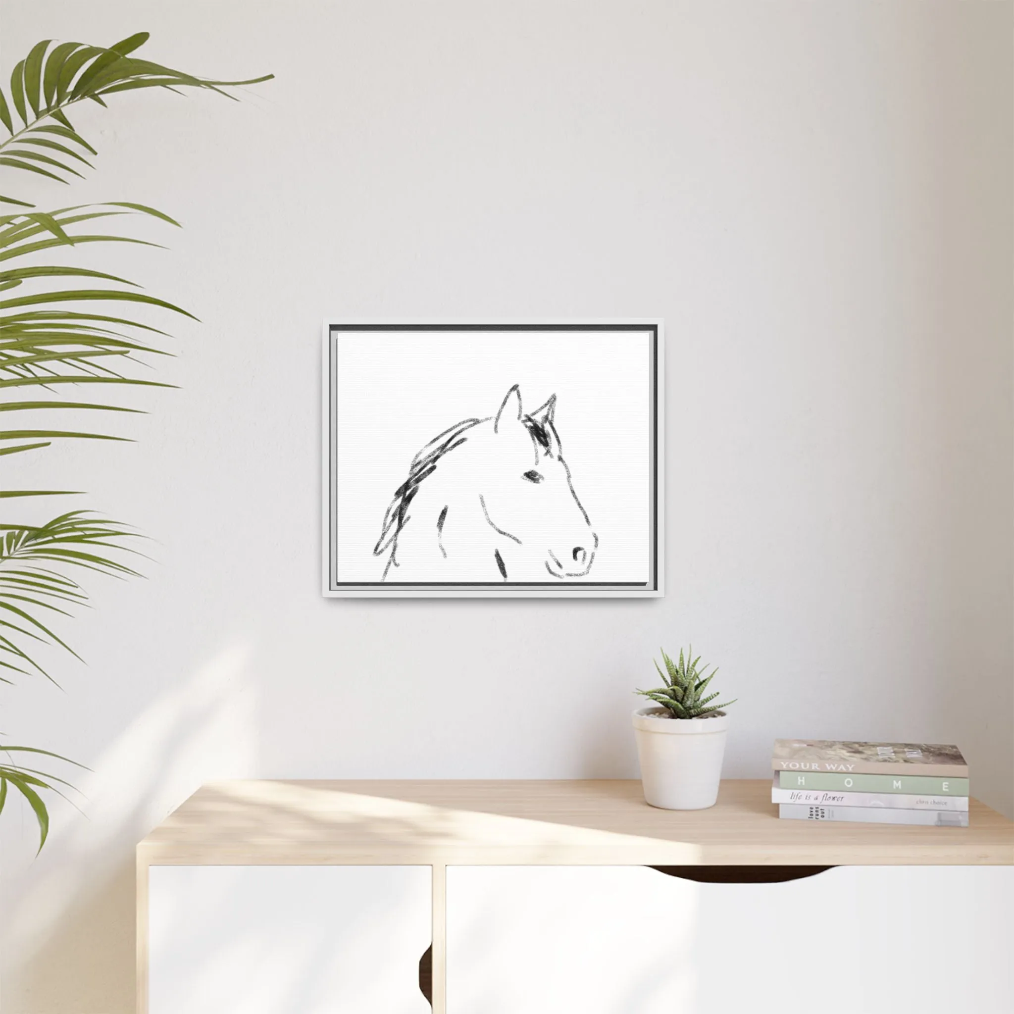 "Horse" - Artistic Framed Canvas - Modern Minimalist Line Art