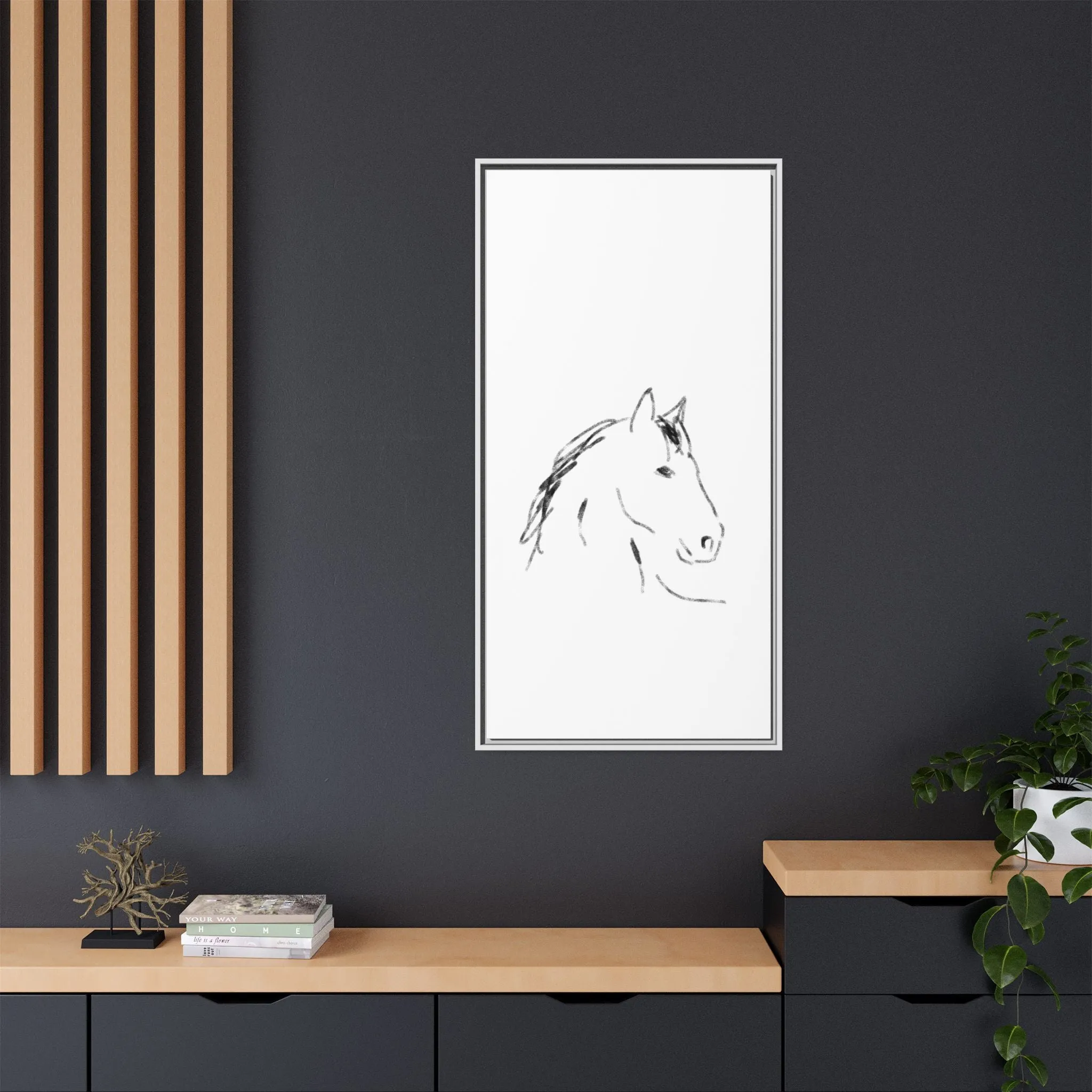 "Horse" - Artistic Framed Canvas - Modern Minimalist Line Art