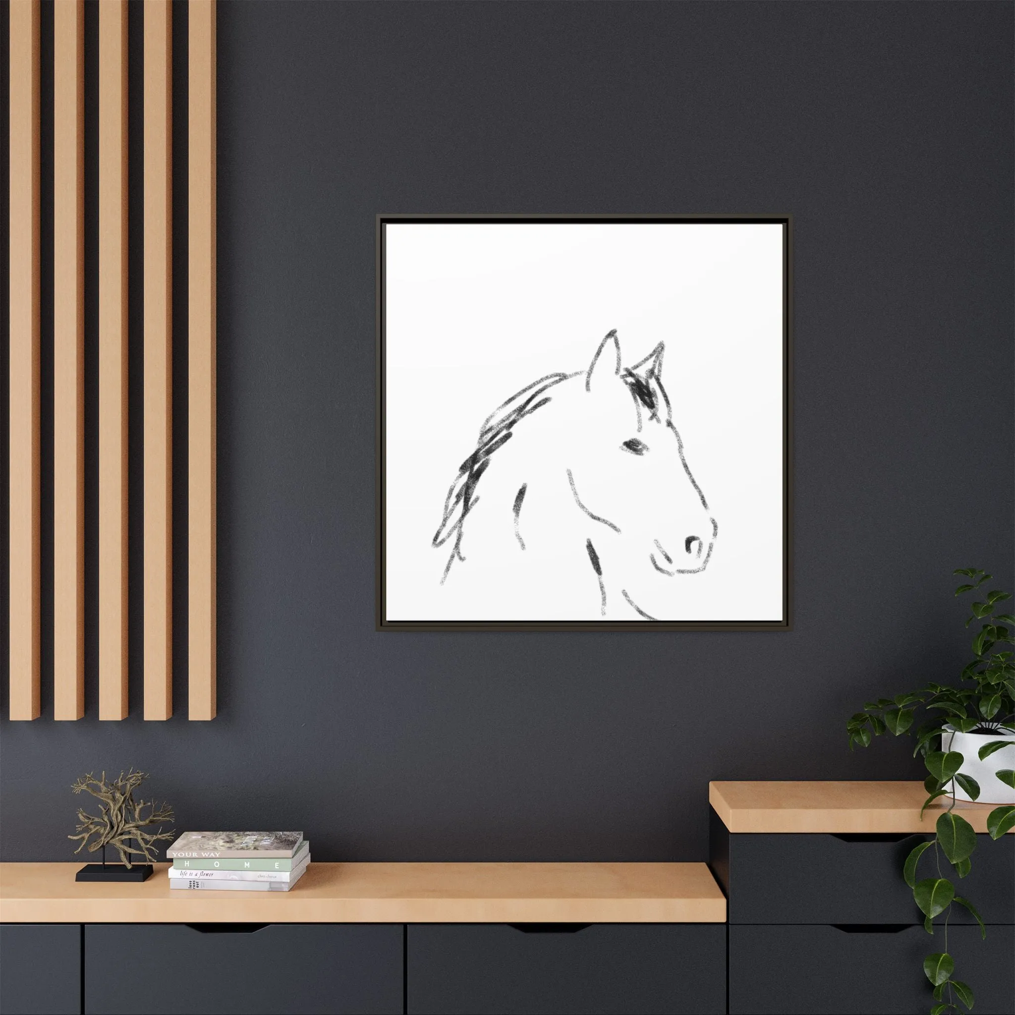 "Horse" - Artistic Framed Canvas - Modern Minimalist Line Art