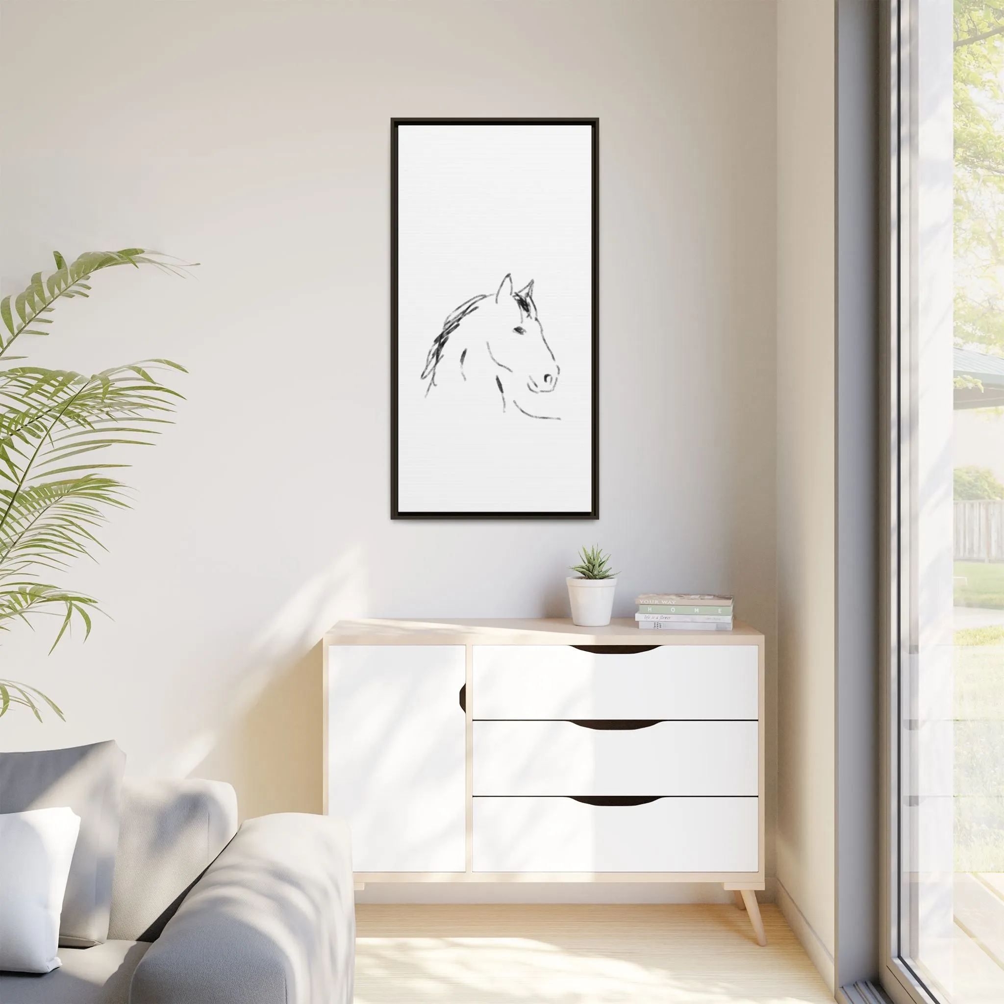 "Horse" - Artistic Framed Canvas - Modern Minimalist Line Art